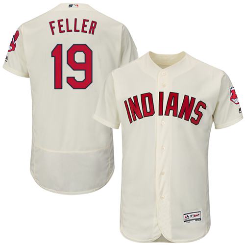 Indians #19 Bob Feller Cream Flexbase Authentic Collection Stitched MLB Jersey